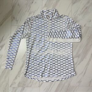 San Soleil Womens Sz S Blue Geometric 1/4 Zip Pullover UPF 50 Gently Faded Golf